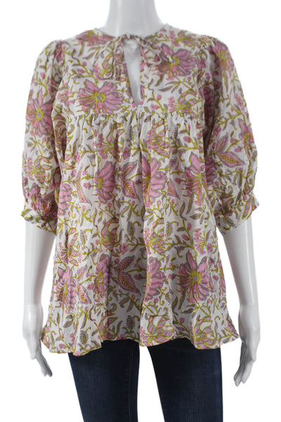 Mille Resort & Travel Womens Tunic Multicolor V-Neck 3/4 Sleeve Cotton Size 2XS