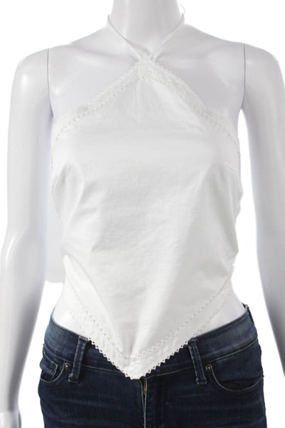 Zara Women Cropped Halter Tank White Cotton Tie Sleeveless Size XS