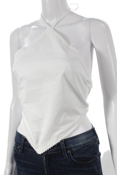 Zara Women Cropped Halter Tank White Cotton Tie Sleeveless Size XS