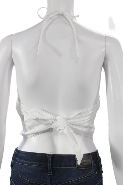 Zara Women Cropped Halter Tank White Cotton Tie Sleeveless Size XS