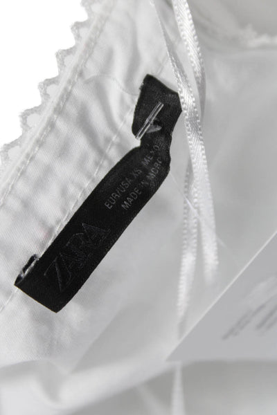 Zara Women Cropped Halter Tank White Cotton Tie Sleeveless Size XS