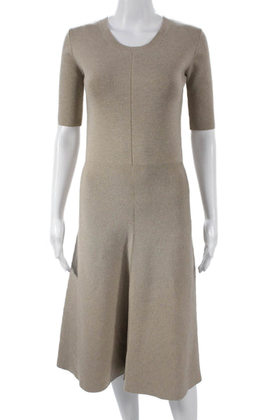 Altuzarra Women A-Line Beige Silk Crew Neck Mid-Calf Dress Size S