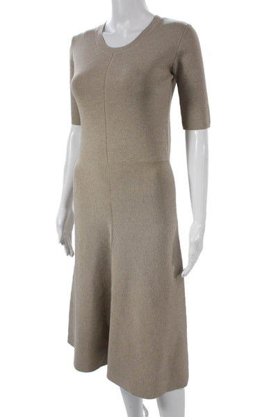 Altuzarra Women A-Line Beige Silk Crew Neck Mid-Calf Dress Size S