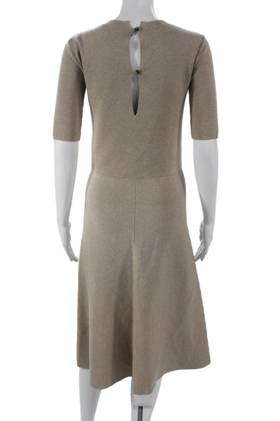 Altuzarra Women A-Line Beige Silk Crew Neck Mid-Calf Dress Size S