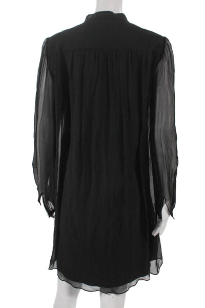 Tahari Womens Shift Dress Black Silk High Neck Long Sleeve Size 4