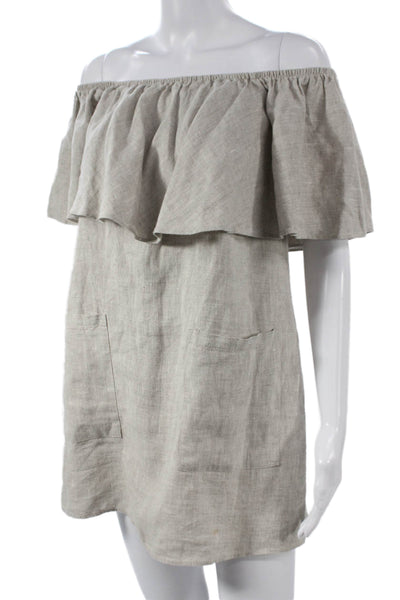 Reformation Women Shift Dress Beige Linen Off Shoulder Short Sleeve Size S