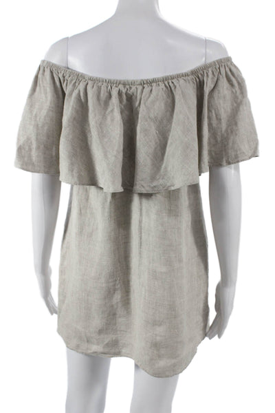 Reformation Women Shift Dress Beige Linen Off Shoulder Short Sleeve Size S