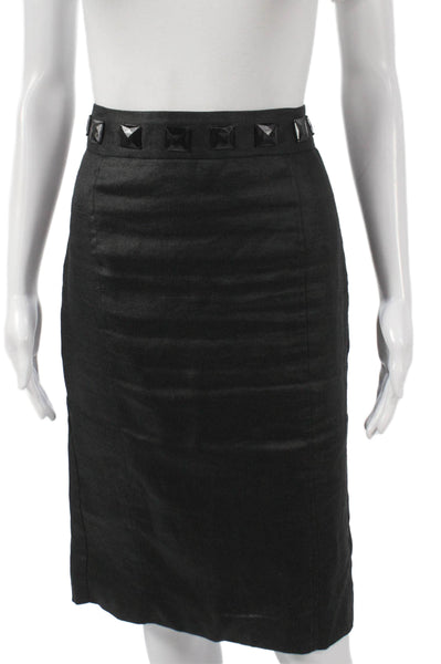 Zara Women Straight Pencil Midi Skirt Black Ramie Zip Size S