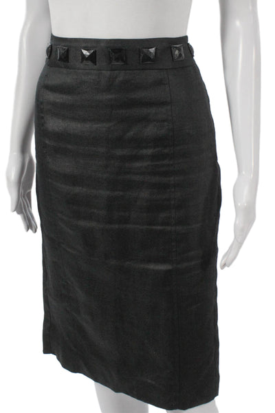 Zara Women Straight Pencil Midi Skirt Black Ramie Zip Size S