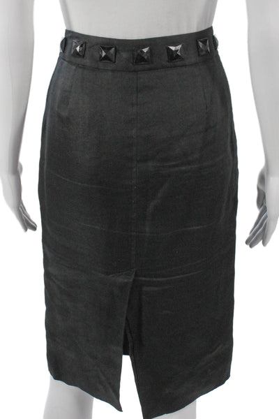 Zara Women Straight Pencil Midi Skirt Black Ramie Zip Size S