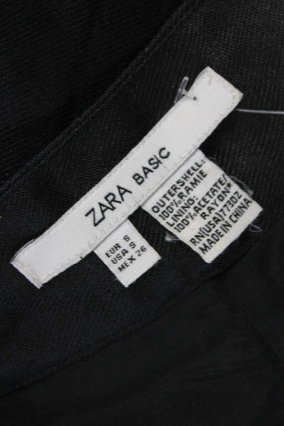 Zara Women Straight Pencil Midi Skirt Black Ramie Zip Size S