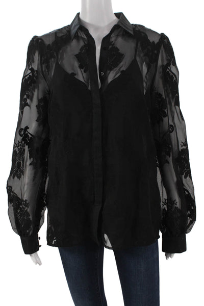 Marchesa Voyage Women Floral Collared Polyester Longsleeve Blouse Size 4