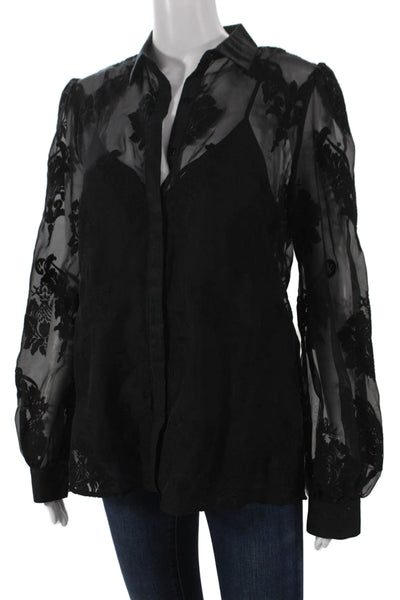 Marchesa Voyage Women Floral Collared Polyester Longsleeve Blouse Size 4