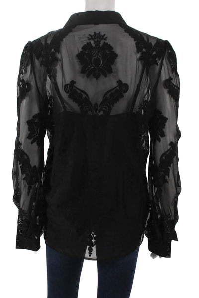Marchesa Voyage Women Floral Collared Polyester Longsleeve Blouse Size 4