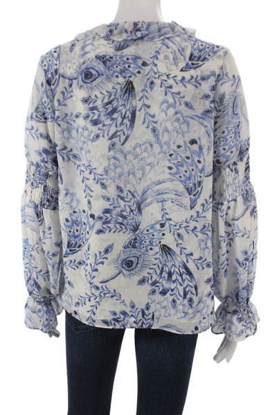 Misa Womens Blouse White Floral Viscose Long Sleeve Round Neck Tie Size XS