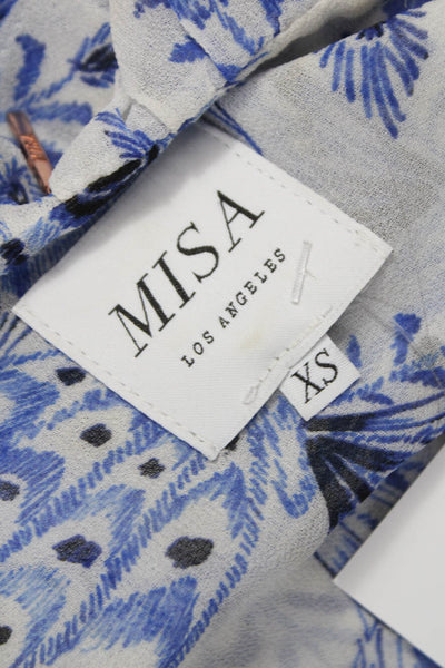 Misa Womens Blouse White Floral Viscose Long Sleeve Round Neck Tie Size XS