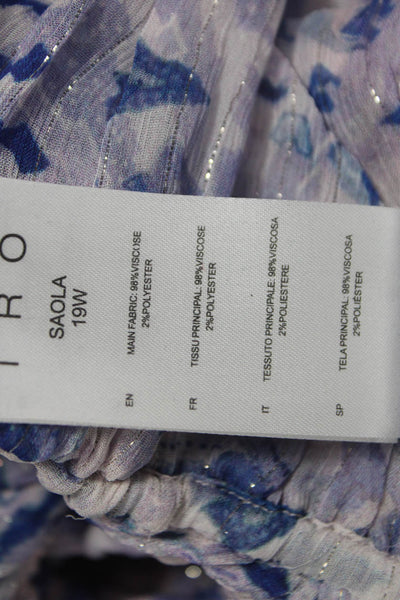 IRO Women Purple Floral V-Neck 3/4 Sleeve Viscose Blouse Size 34