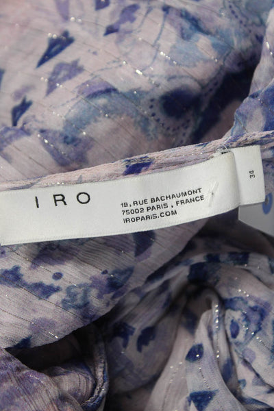 IRO Women Purple Floral V-Neck 3/4 Sleeve Viscose Blouse Size 34