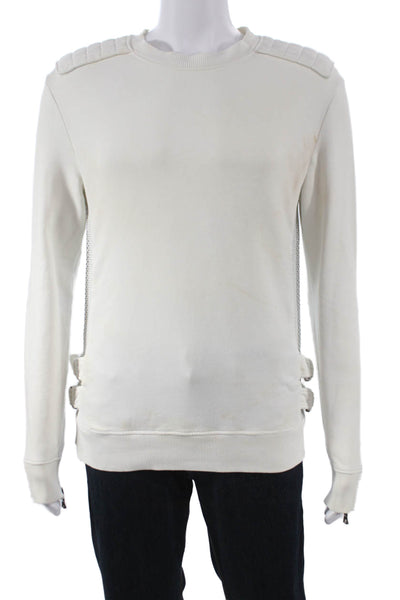Balmain Mens Ivory Cotton Pullover Sweatshirt Crew Neck Zip Long Sleeve Size S