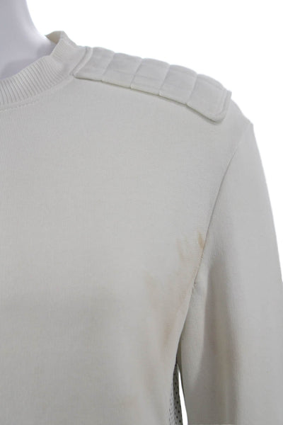 Balmain Mens Ivory Cotton Pullover Sweatshirt Crew Neck Zip Long Sleeve Size S