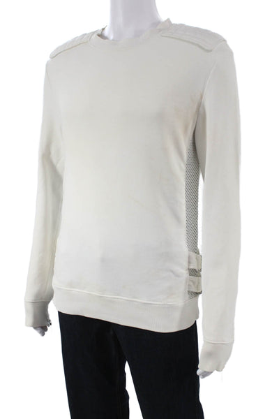 Balmain Mens Ivory Cotton Pullover Sweatshirt Crew Neck Zip Long Sleeve Size S
