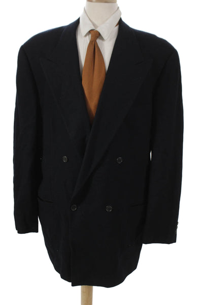 Emporio Armani Mens Wool Blazer Blue Button Solid Fall Size 56