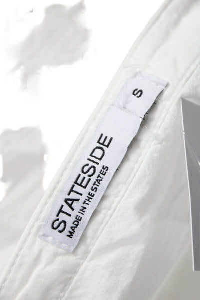Stateside Women Cropped Cotton V-Neck Button-Up White Long Sleeve Size S