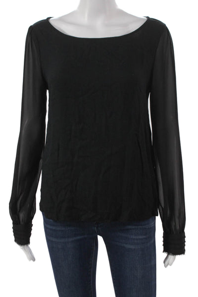 Ella Moss Womens Basic Black Boat Neck Rayon Long Sleeve Blouse Size S