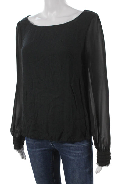 Ella Moss Womens Basic Black Boat Neck Rayon Long Sleeve Blouse Size S