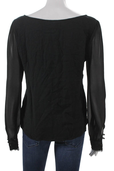 Ella Moss Womens Basic Black Boat Neck Rayon Long Sleeve Blouse Size S