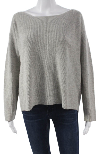 Monrow Women Pullover Boat Neck Wool Gray Long Sleeve Size S