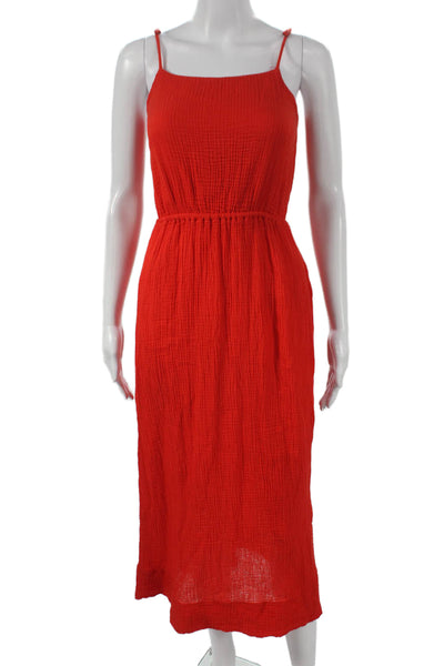 Stateside Womens Sundress Red Cotton Square Neck Midi Sleeveless Size S
