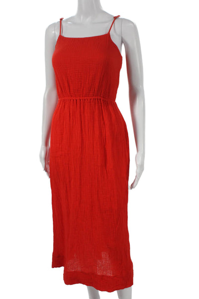 Stateside Womens Sundress Red Cotton Square Neck Midi Sleeveless Size S