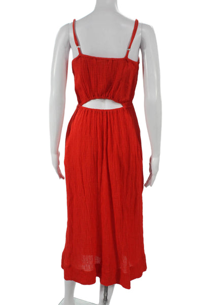 Stateside Womens Sundress Red Cotton Square Neck Midi Sleeveless Size S