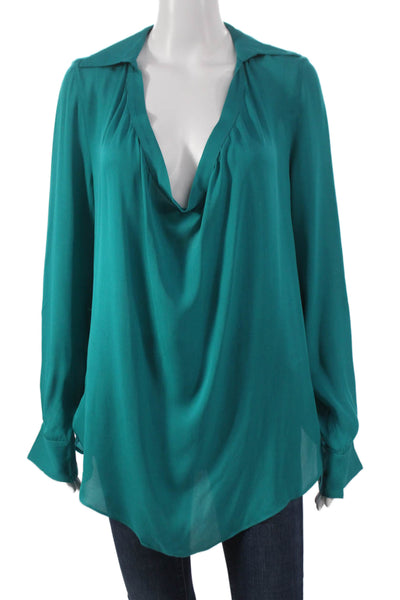 Haute Hippie Women Silk Cowl Neck Tunic Blouse Long Sleeve Green Size L