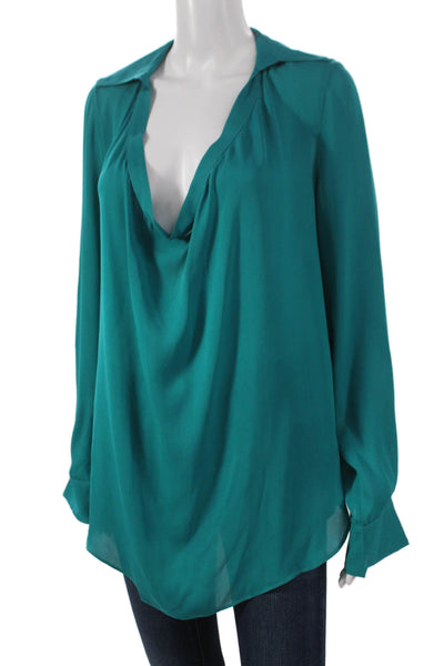 Haute Hippie Women Silk Cowl Neck Tunic Blouse Long Sleeve Green Size L
