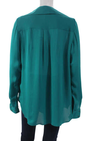 Haute Hippie Women Silk Cowl Neck Tunic Blouse Long Sleeve Green Size L