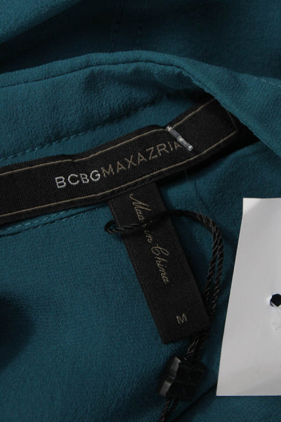 BCBGMAXAZRIA Women Silk Long Sleeve Collared Button Basic Blouse Green Size M