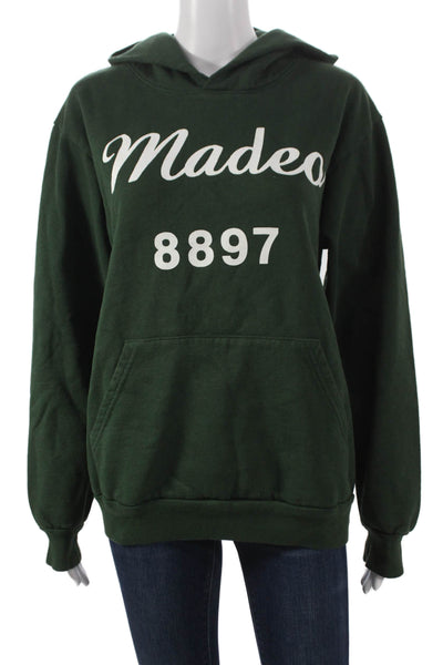 Cloney Unisex Adults Green Cotton Pullover Hoodie Long Sleeve Size S