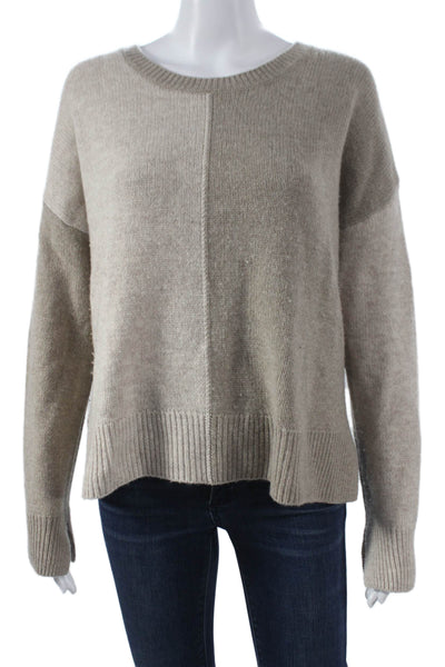 Splendid Women Pullover Wool Sweater Beige Crew Neck Long Sleeve Size M