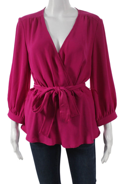 Trina Turk Women Pink V-Neck Blouse Tie Closure 3/4 Sleeve Polyester Size M