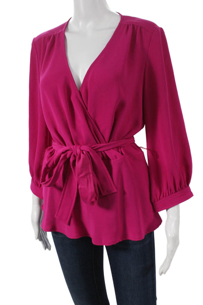 Trina Turk Women Pink V-Neck Blouse Tie Closure 3/4 Sleeve Polyester Size M