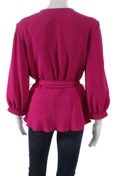 Trina Turk Women Pink V-Neck Blouse Tie Closure 3/4 Sleeve Polyester Size M