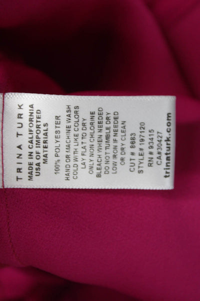 Trina Turk Women Pink V-Neck Blouse Tie Closure 3/4 Sleeve Polyester Size M