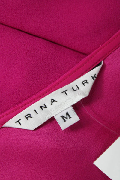 Trina Turk Women Pink V-Neck Blouse Tie Closure 3/4 Sleeve Polyester Size M