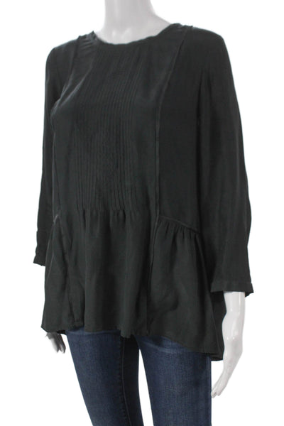 Madewell Women Tunic Blouse Black 3/4 Sleeve Round Neck Size S