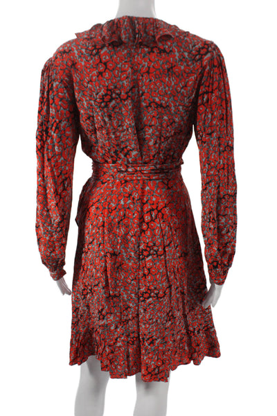 Maje Women Wrap Dress Multicolor Animal Print Long Sleeve V Neck Size 3