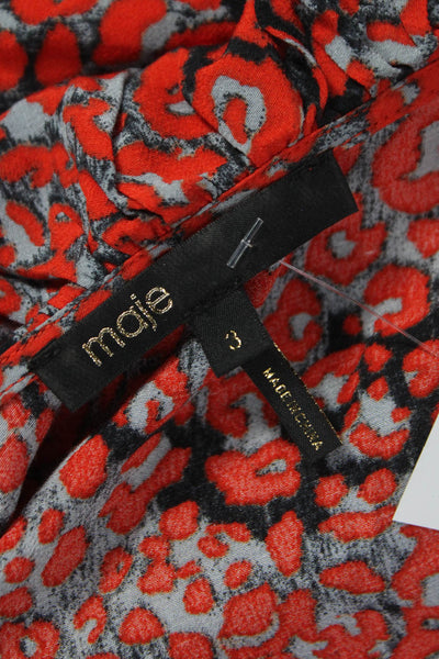 Maje Women Wrap Dress Multicolor Animal Print Long Sleeve V Neck Size 3