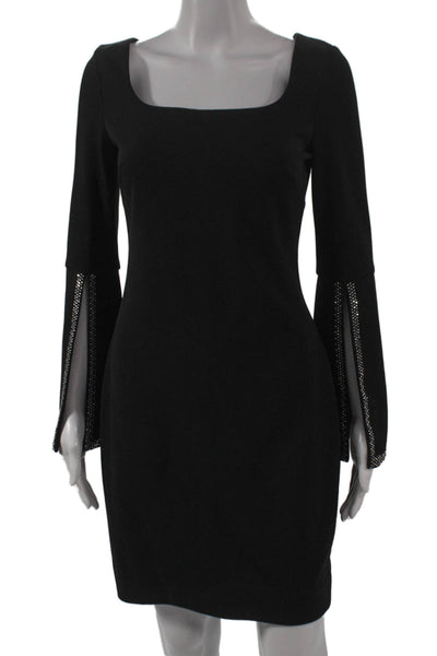 Calvin Klein Women Sheath Dress Black Square Neck Long Sleeve Size S