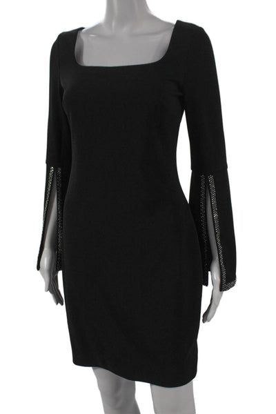 Calvin Klein Women Sheath Dress Black Square Neck Long Sleeve Size S